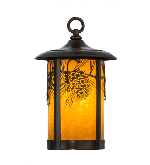 Meyda Lighting Fulton 8" Craftsman Brown Winter Pine Pendant Light With Honey Art Shade Glass