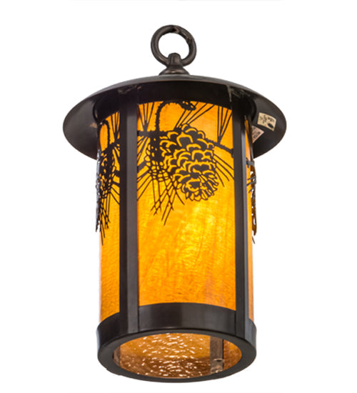 Meyda Lighting Fulton 8" Craftsman Brown Winter Pine Pendant Light With Honey Art Shade Glass