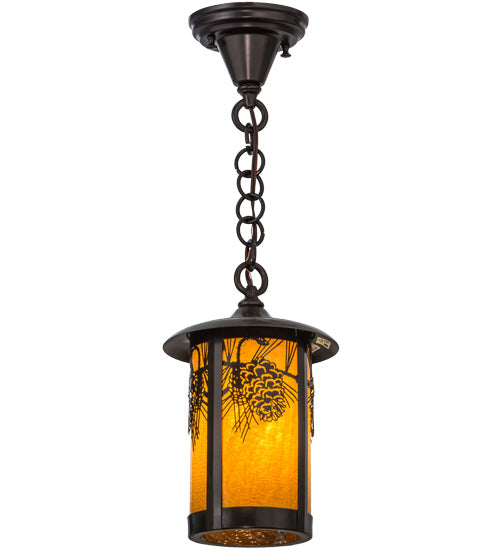 Meyda Lighting Fulton 8" Craftsman Brown Winter Pine Pendant Light With Honey Art Shade Glass