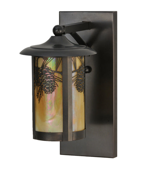 Meyda Lighting Fulton 8" Craftsman Brown Winter Pine Solid Mount Wall Sconce With Beige Iridescent Shade Glass