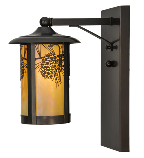 Meyda Lighting Fulton 8" Craftsman Brown Winter Pine Solid Mount Wall Sconce With Beige Iridescent Shade Glass