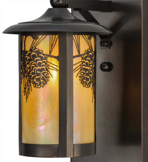 Meyda Lighting Fulton 8" Craftsman Brown Winter Pine Solid Mount Wall Sconce With Beige Iridescent Shade Glass