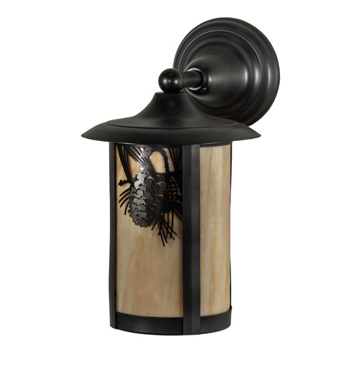 Meyda Lighting Fulton 8" Craftsman Brown Winter Pine Solid Mount Wall Sconce With Beige Shade Glass