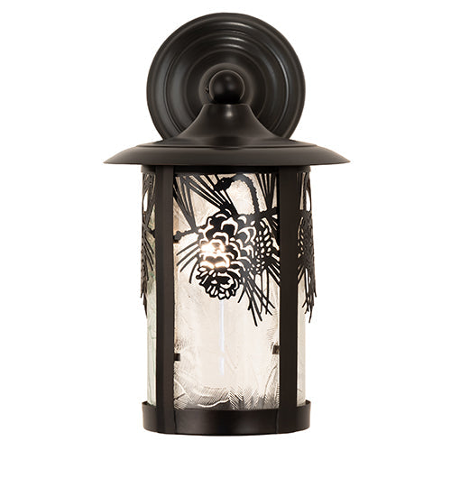 Meyda Lighting Fulton 8" Craftsman Brown Winter Pine Solid Mount Wall Sconce With Clear Leaf Shade Glass