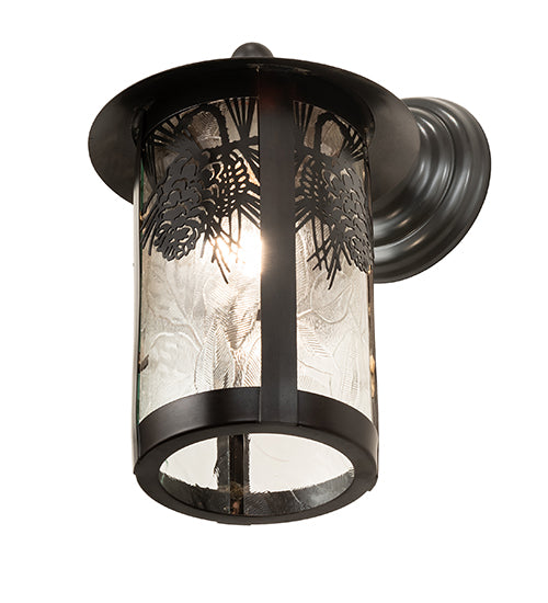 Meyda Lighting Fulton 8" Craftsman Brown Winter Pine Solid Mount Wall Sconce With Clear Leaf Shade Glass