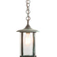 Meyda Lighting Fulton 8" Craftsman Verdigris Plain Pendant Light With Clear Seeded Shade Glass