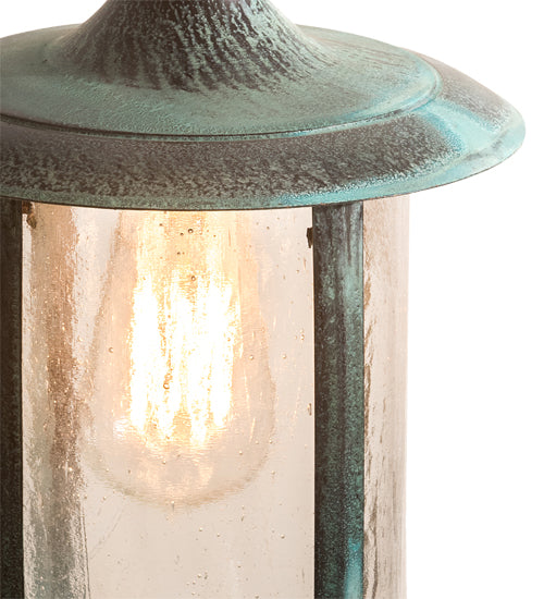 Meyda Lighting Fulton 8" Craftsman Verdigris Plain Pendant Light With Clear Seeded Shade Glass