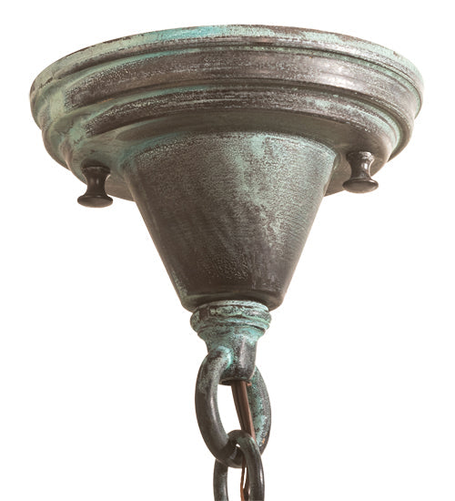 Meyda Lighting Fulton 8" Craftsman Verdigris Plain Pendant Light With Clear Seeded Shade Glass