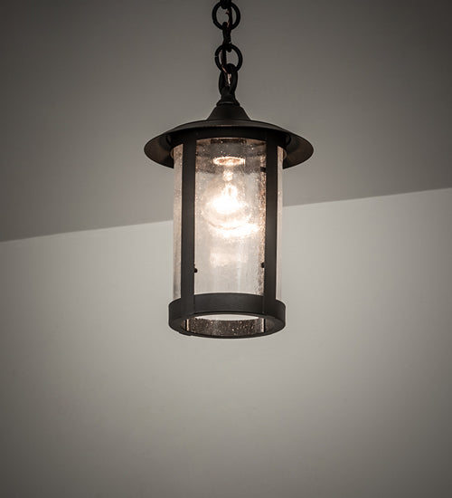 Meyda Lighting Fulton 8" Old Wrought Iron Prime Mini Pendant Light With Clear Seeded Shade Glass