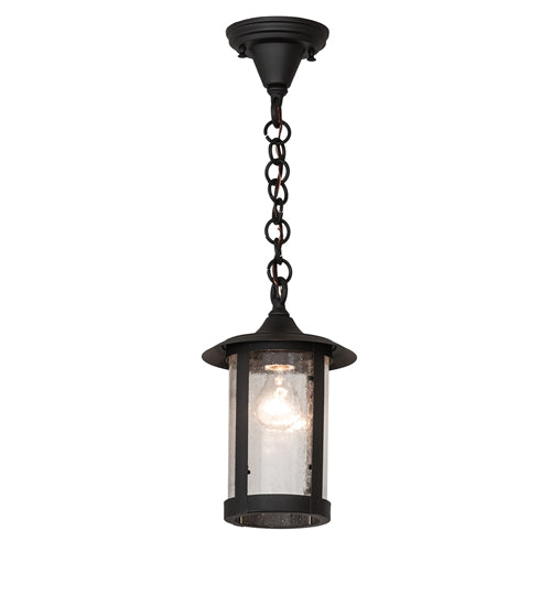 Meyda Lighting Fulton 8" Old Wrought Iron Prime Mini Pendant Light With Clear Seeded Shade Glass