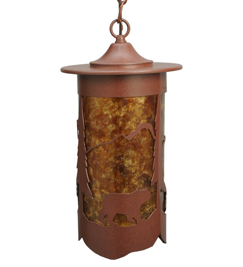 Meyda Lighting Fulton 8" Rust Lone Bear Pendant Light With Amber Mica Shade Glass