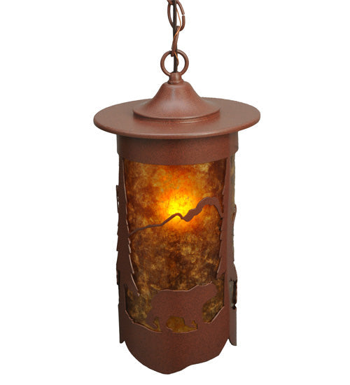 Meyda Lighting Fulton 8" Rust Lone Bear Pendant Light With Amber Mica Shade Glass