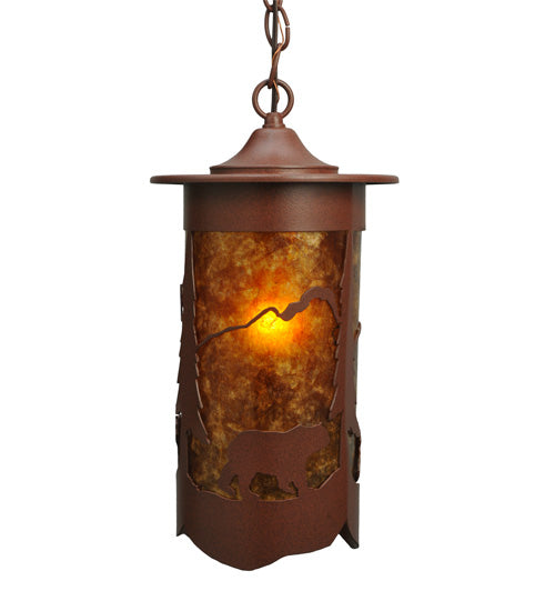 Meyda Lighting Fulton 8" Rust Lone Bear Pendant Light With Amber Mica Shade Glass
