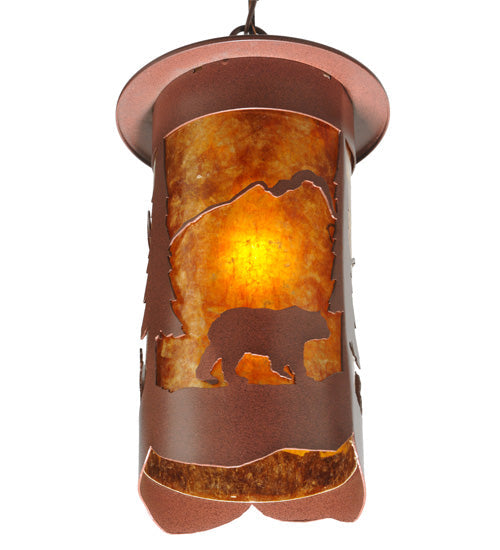 Meyda Lighting Fulton 8" Rust Lone Bear Pendant Light With Amber Mica Shade Glass