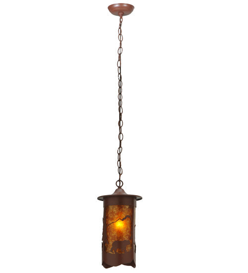 Meyda Lighting Fulton 8" Rust Lone Bear Pendant Light With Amber Mica Shade Glass