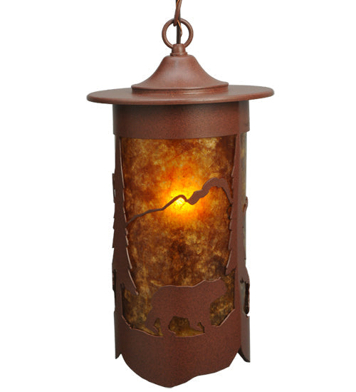 Meyda Lighting Fulton 8" Rust Lone Bear Pendant Light With Amber Mica Shade Glass