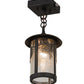 Meyda Lighting Fulton 8" Solar Black Winter Pine Mini Pendant Light With Clear Leaf Shade Glass