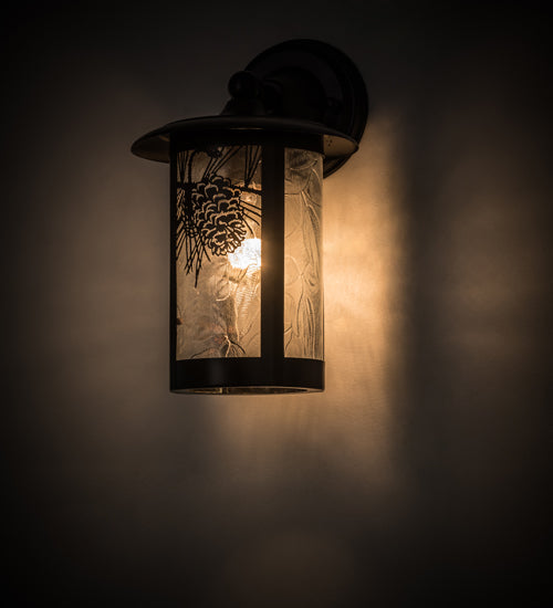 Meyda Lighting Fulton 8" Solar Black Winter Pine Solid Mount Wall Sconce With Clear Shade Glass