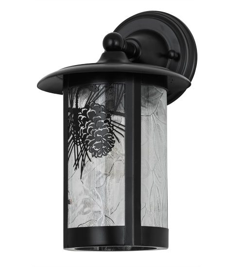 Meyda Lighting Fulton 8" Solar Black Winter Pine Solid Mount Wall Sconce With Clear Shade Glass