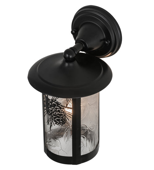 Meyda Lighting Fulton 8" Solar Black Winter Pine Solid Mount Wall Sconce With Clear Shade Glass