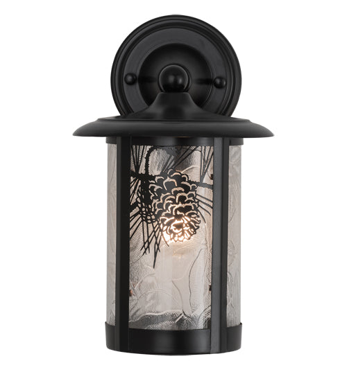 Meyda Lighting Fulton 8" Solar Black Winter Pine Solid Mount Wall Sconce With Clear Shade Glass