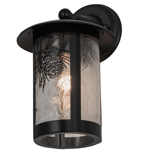Meyda Lighting Fulton 8" Solar Black Winter Pine Solid Mount Wall Sconce With Clear Shade Glass
