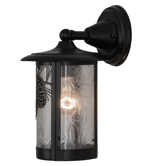 Meyda Lighting Fulton 8" Solar Black Winter Pine Solid Mount Wall Sconce With Clear Shade Glass