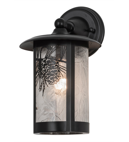 Meyda Lighting Fulton 8" Solar Black Winter Pine Solid Mount Wall Sconce With Clear Shade Glass