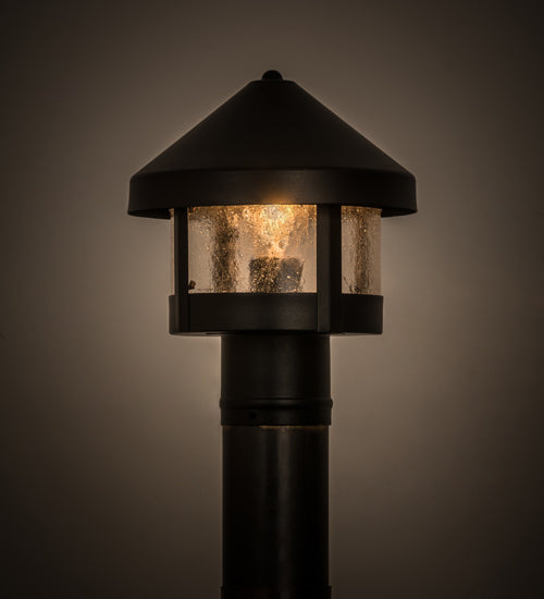 Meyda Lighting Fulton 8" Textured Black Prime Outdoor Post Mount Light With Clear Seeded Shade Glass