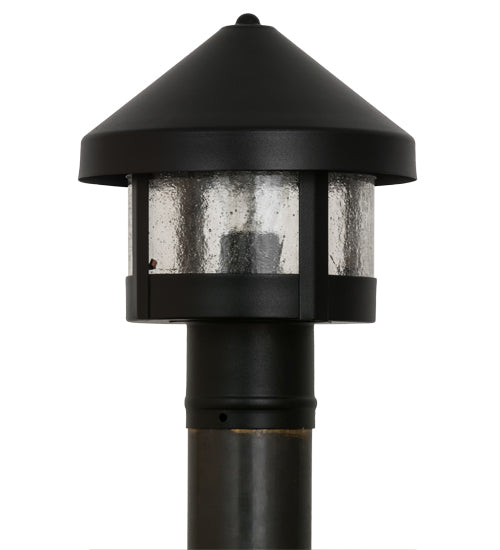 Meyda Lighting Fulton 8" Textured Black Prime Outdoor Post Mount Light With Clear Seeded Shade Glass