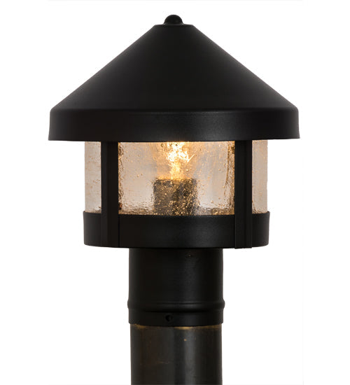 Meyda Lighting Fulton 8" Textured Black Prime Outdoor Post Mount Light With Clear Seeded Shade Glass