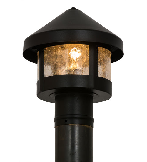 Meyda Lighting Fulton 8" Textured Black Prime Outdoor Post Mount Light With Clear Seeded Shade Glass