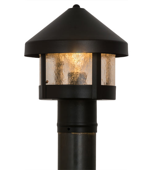 Meyda Lighting Fulton 8" Textured Black Prime Outdoor Post Mount Light With Clear Seeded Shade Glass