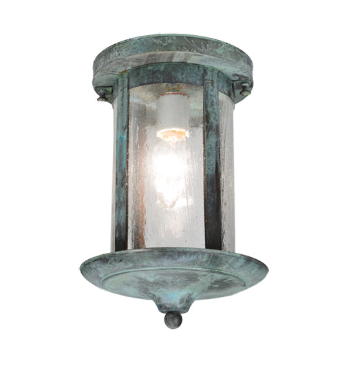 Meyda Lighting Fulton 8" Verdigris Flush Mount Light With Clear Seeded Shade Glass