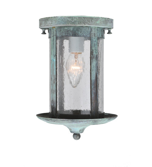 Meyda Lighting Fulton 8" Verdigris Flush Mount Light With Clear Seeded Shade Glass