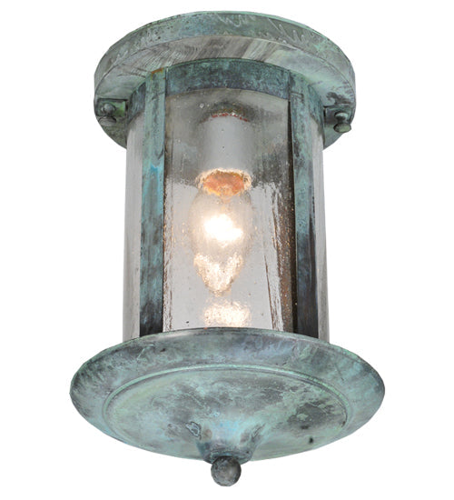 Meyda Lighting Fulton 8" Verdigris Flush Mount Light With Clear Seeded Shade Glass