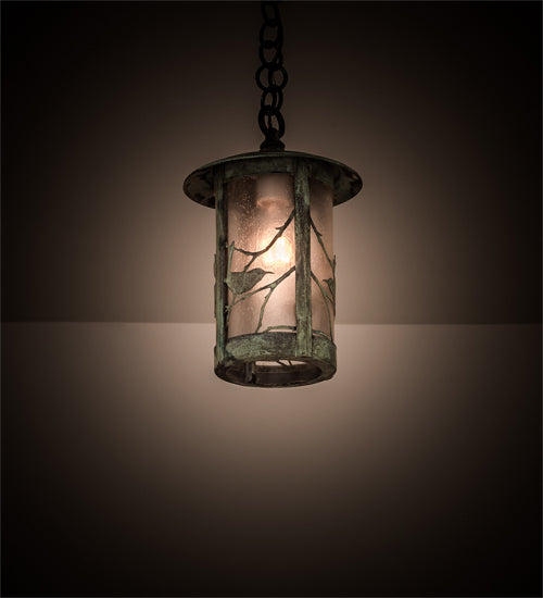 Meyda Lighting Fulton 8" Verdigris Song Bird Mini Pendant Light With Clear Seeded Shade Glass
