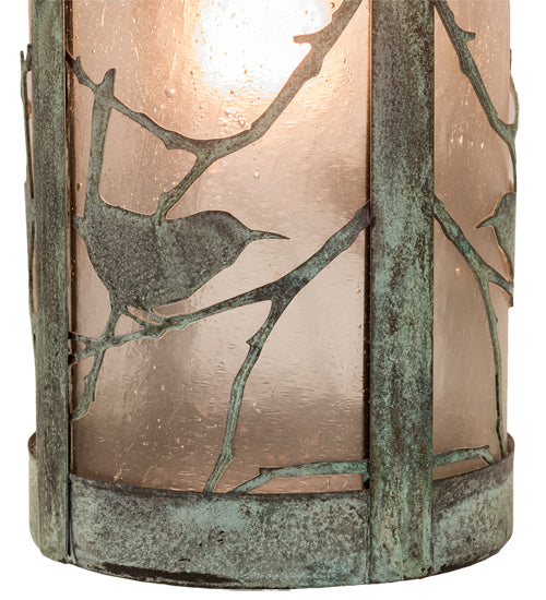 Meyda Lighting Fulton 8" Verdigris Song Bird Mini Pendant Light With Clear Seeded Shade Glass