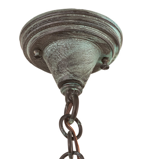 Meyda Lighting Fulton 8" Verdigris Song Bird Mini Pendant Light With Clear Seeded Shade Glass