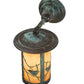 Meyda Lighting Fulton 8" Verdigris Song Bird Solid Mount Wall Sconce With Beige Iridescent Art Shade Glass