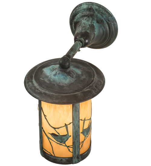 Meyda Lighting Fulton 8" Verdigris Song Bird Solid Mount Wall Sconce With Beige Iridescent Art Shade Glass