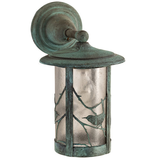 Meyda Lighting Fulton 8" Verdigris Song Bird Wall Sconce With Clear Seeded Shade Glass