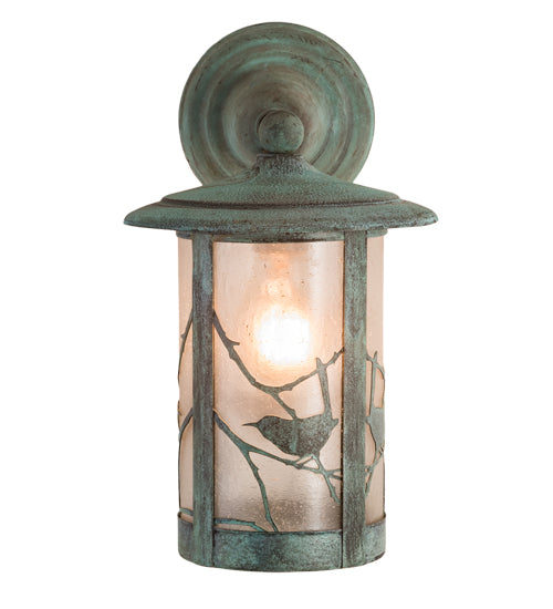 Meyda Lighting Fulton 8" Verdigris Song Bird Wall Sconce With Clear Seeded Shade Glass