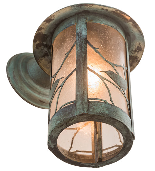 Meyda Lighting Fulton 8" Verdigris Song Bird Wall Sconce With Clear Seeded Shade Glass