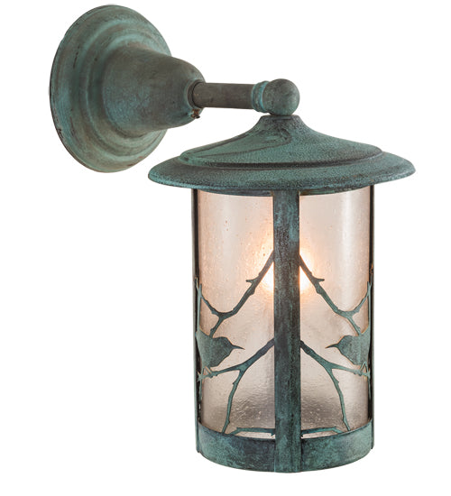 Meyda Lighting Fulton 8" Verdigris Song Bird Wall Sconce With Clear Seeded Shade Glass