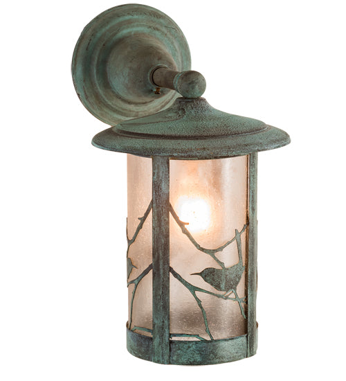 Meyda Lighting Fulton 8" Verdigris Song Bird Wall Sconce With Clear Seeded Shade Glass