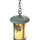 Meyda Lighting Fulton 8" Verdigris Winter Pine Mini Pendant Light With Beige Art Shade Glass