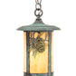 Meyda Lighting Fulton 8" Verdigris Winter Pine Mini Pendant Light With Beige Art Shade Glass
