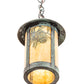 Meyda Lighting Fulton 8" Verdigris Winter Pine Mini Pendant Light With Beige Art Shade Glass