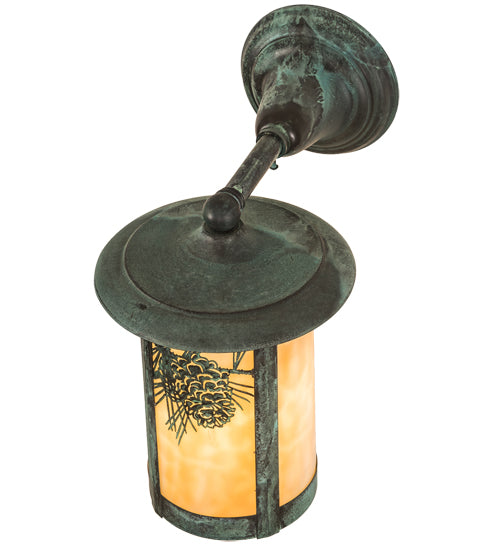 Meyda Lighting Fulton 8" Verdigris Winter Pine Solid Mount Wall Sconce With Beige Iridescent Shade Glass